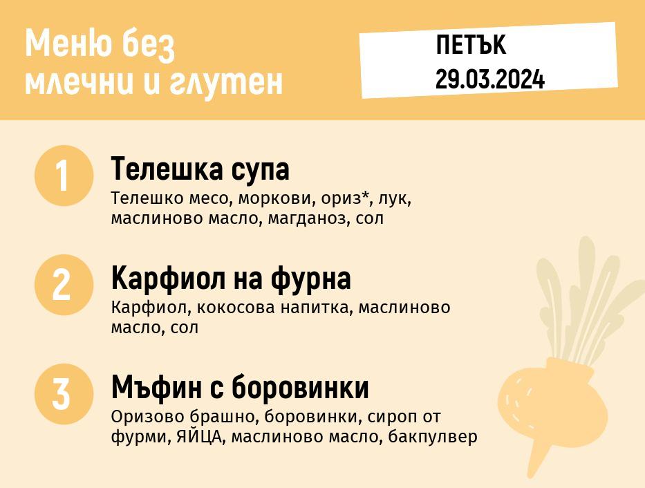 Меню без млечни и глутен  29.03 200гр. 