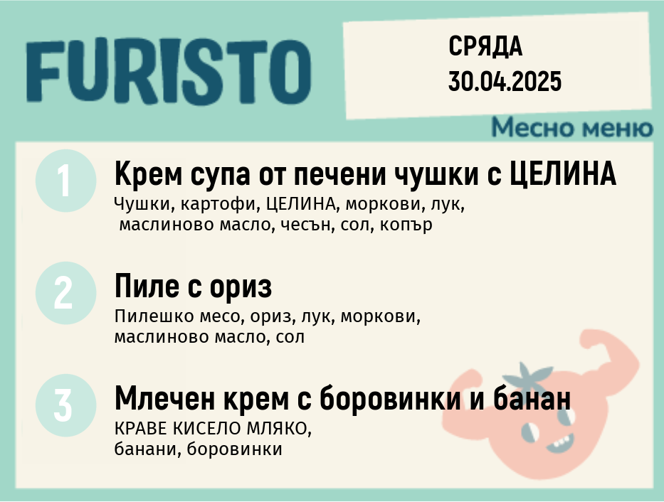 Меню 30.04  месно 200гр.