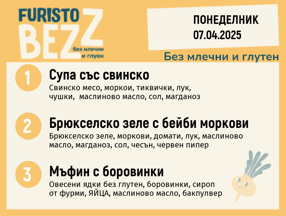 Меню без млечни и глутен  07.04 200гр.