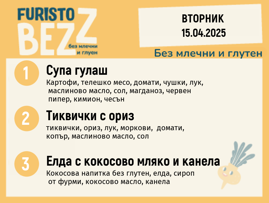 Меню без млечни и глутен  15.04  200гр.