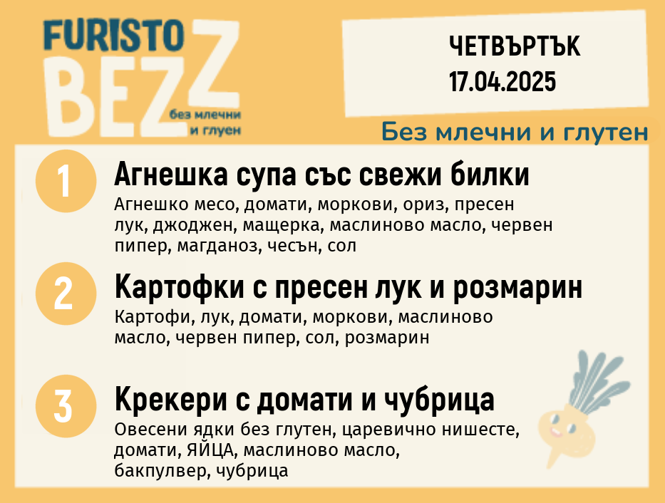 Меню без млечни и глутен  17.04 200гр. 