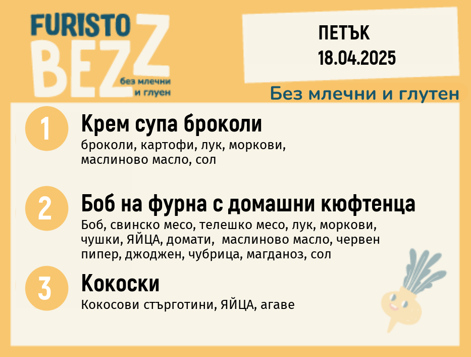 Меню без млечни и глутен  18.04 200гр. 