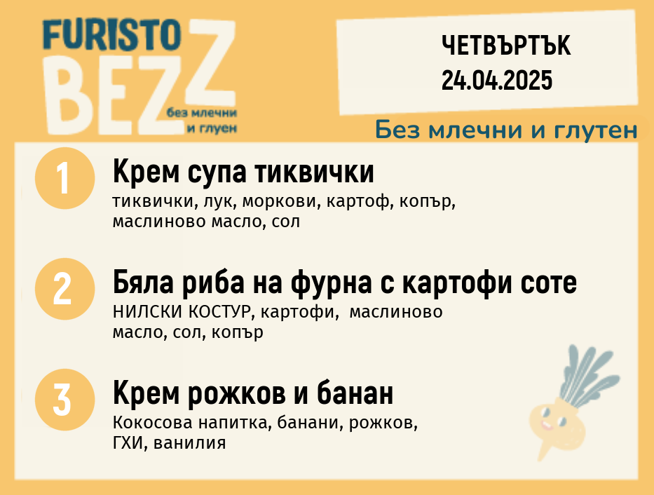 Меню без млечни и глутен  24.04 200гр. 