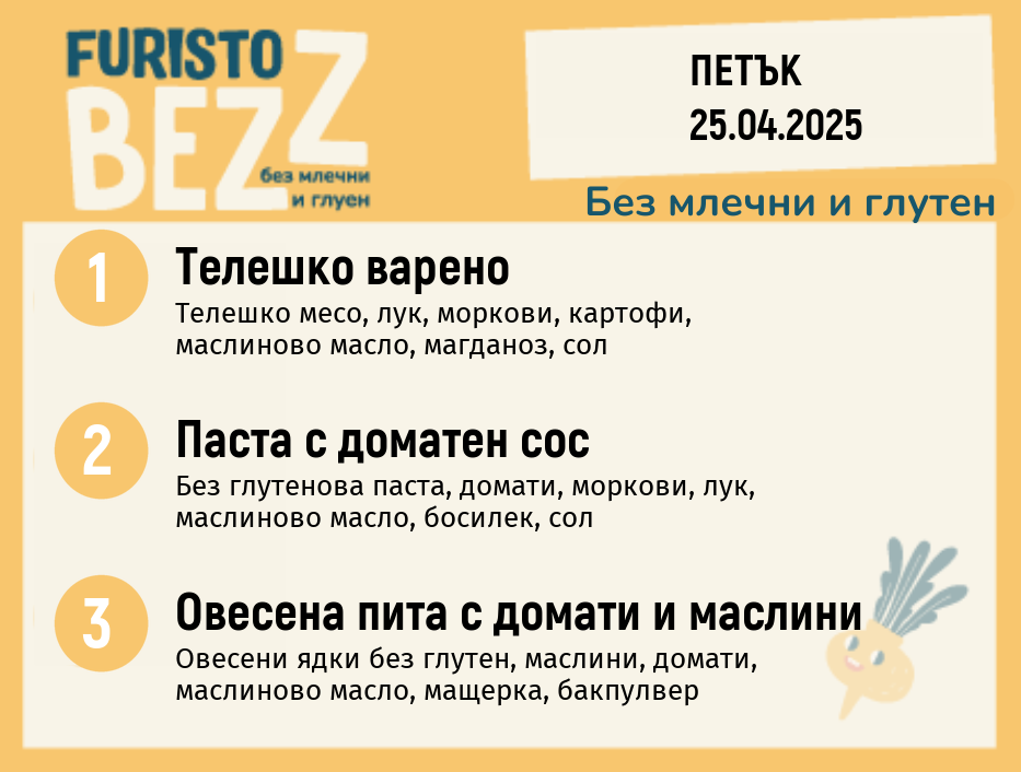 Меню без млечни и глутен  25.04 200гр.