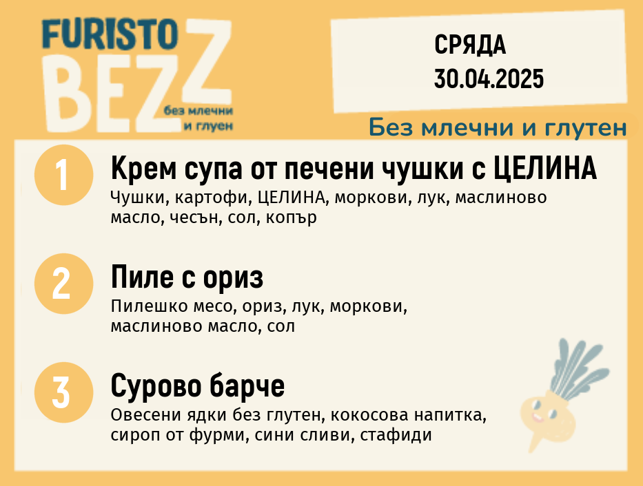 Меню без млечни и глутен  30.04 200гр.