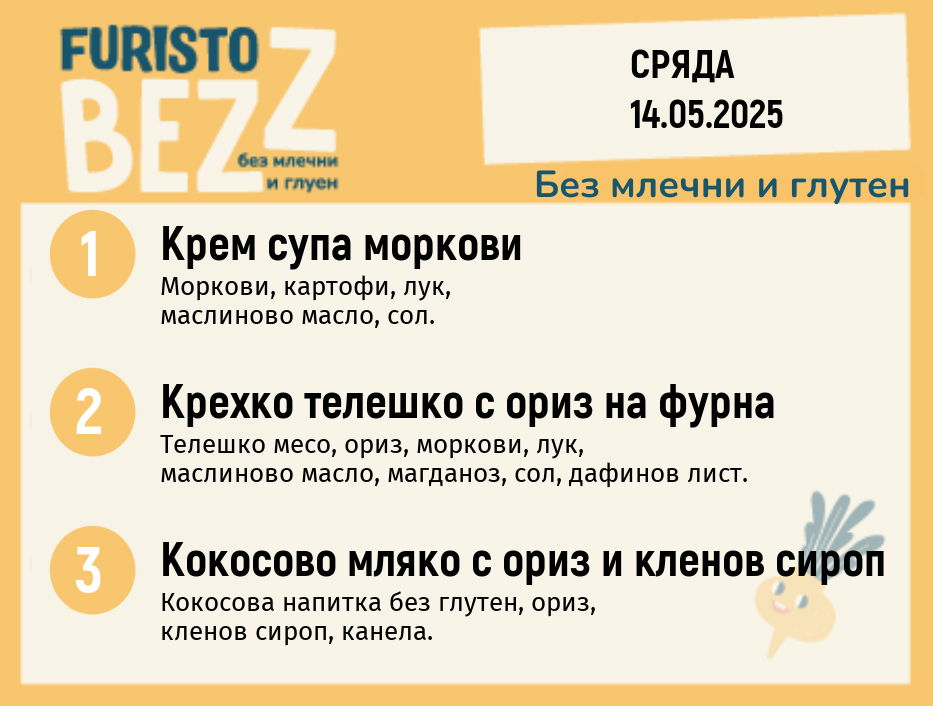 Меню без млечни и глутен  14.05  200гр.