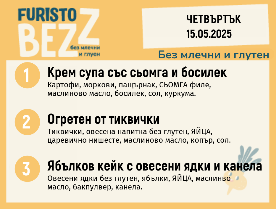 Меню без млечни и глутен  15.05  200гр.