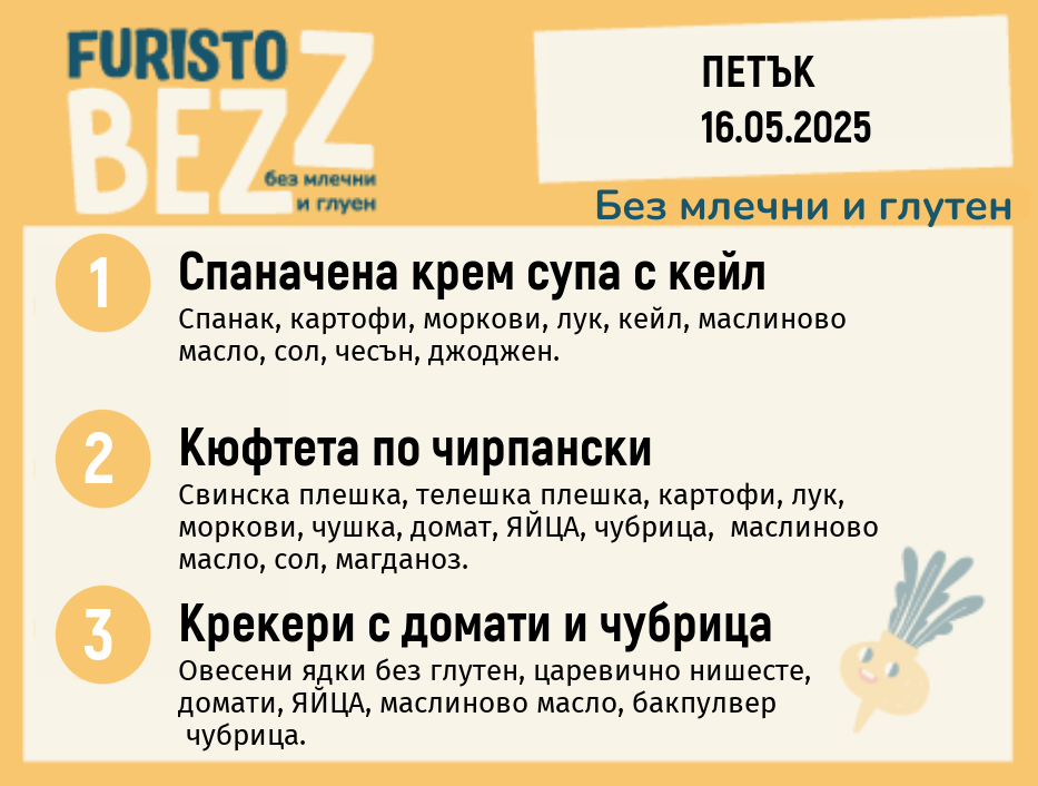 Меню без млечни и глутен  16.05  200гр.