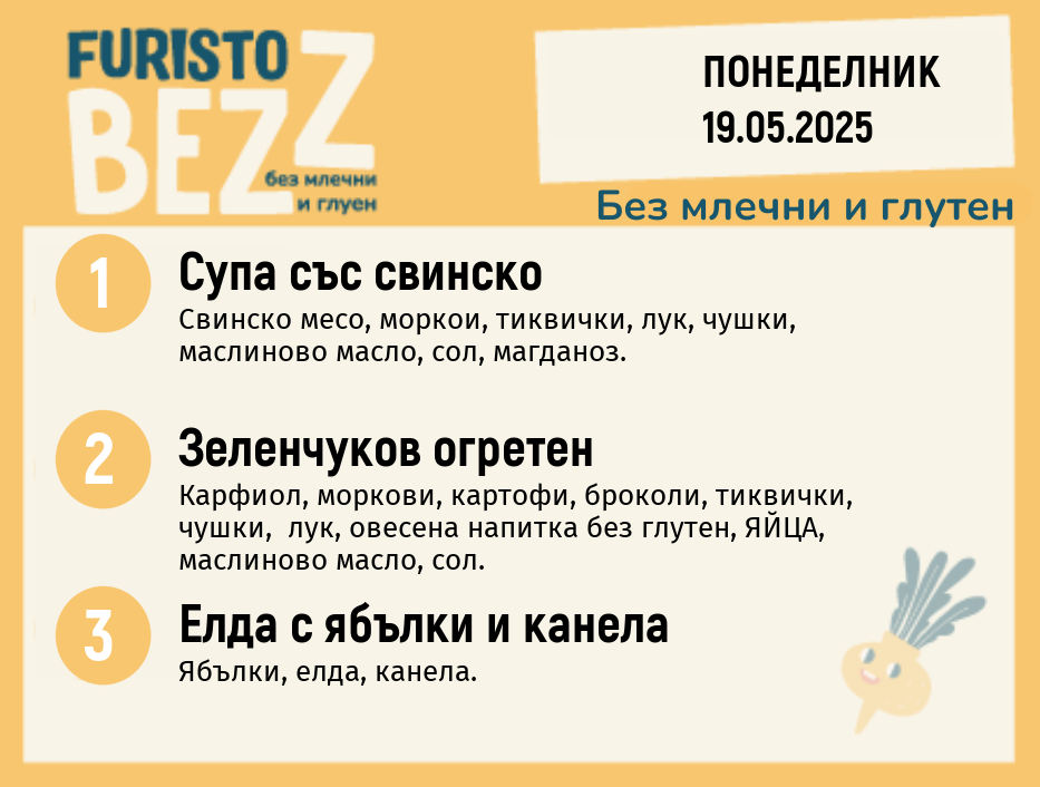 Меню без млечни и глутен 19.05 200гр. 