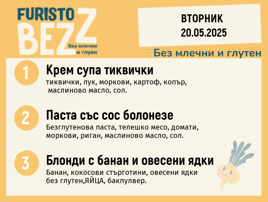 Меню без млечни и глутен  20.05  200гр.