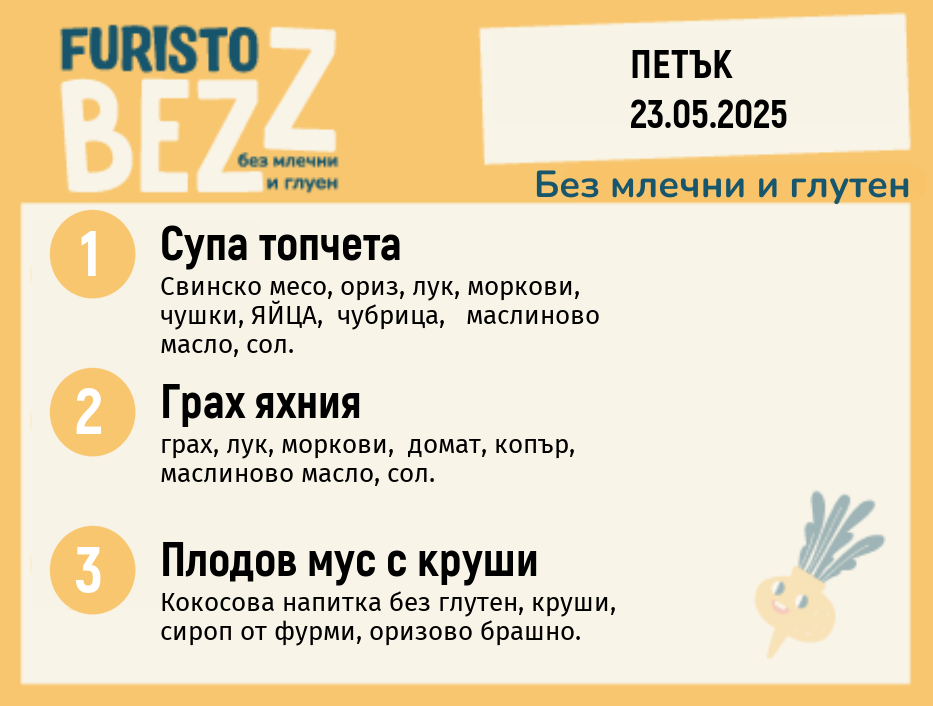 Меню без млечни и глутен  23.05 200гр.