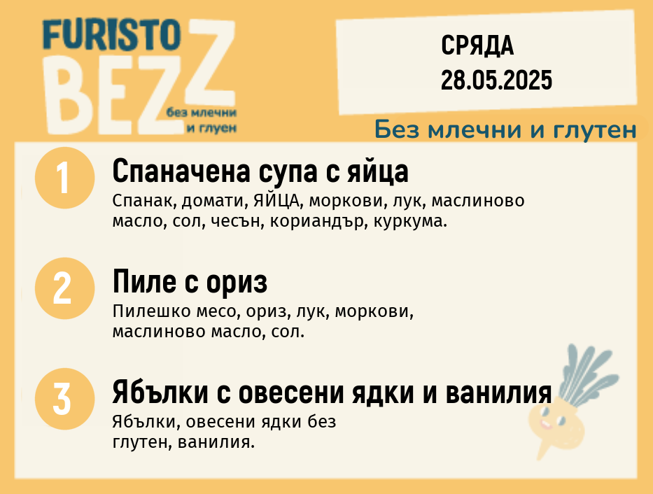 Меню без млечни и глутен  28.05 200гр. 