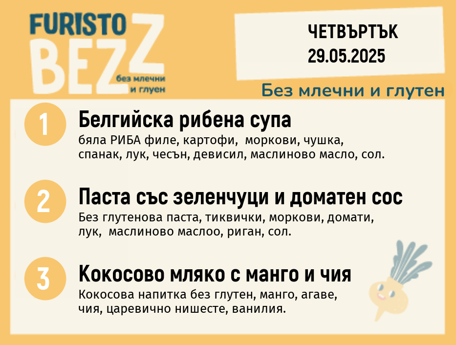 Меню без млечни и глутен 29.05 200гр. 