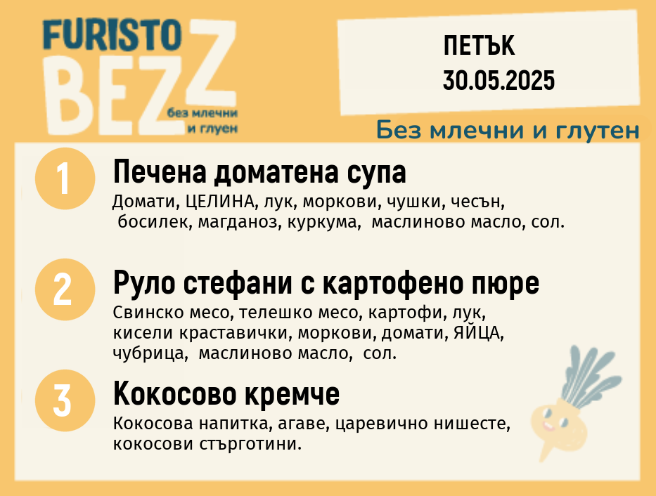 Меню без млечни и глутен 30.05  200гр.