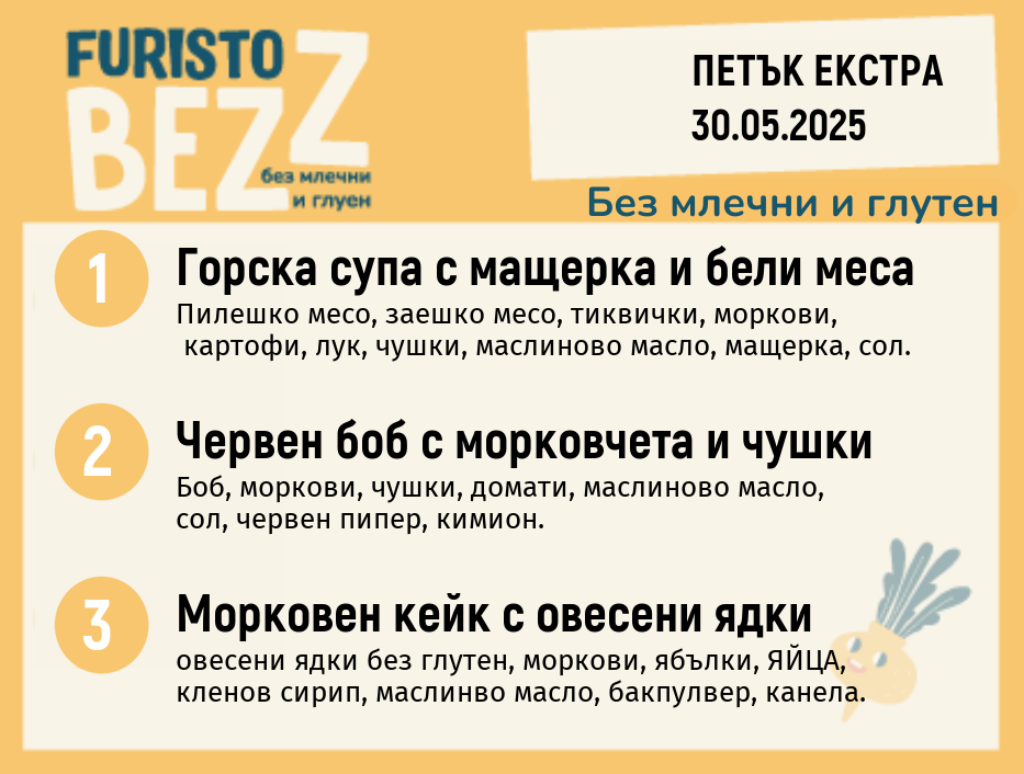 Меню без млечни и глутен EКСТРА 30.05 200гр.