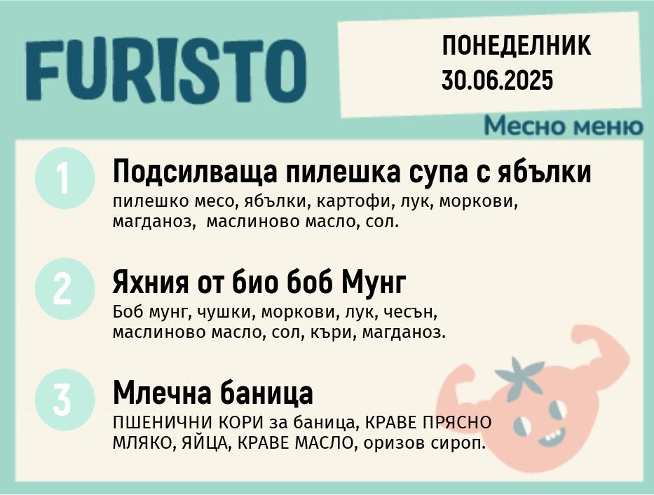 Меню 30.06  месно 200гр.