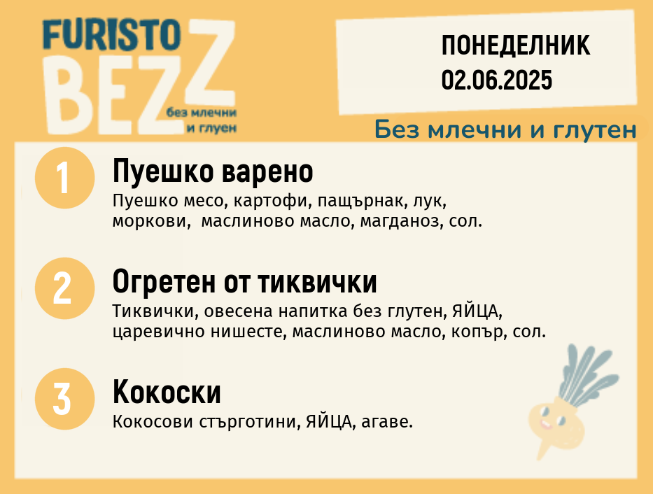 Меню без млечни и глутен  02.06  200гр.