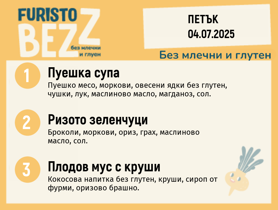 Меню без млечни и глутен  04.07 200гр. 