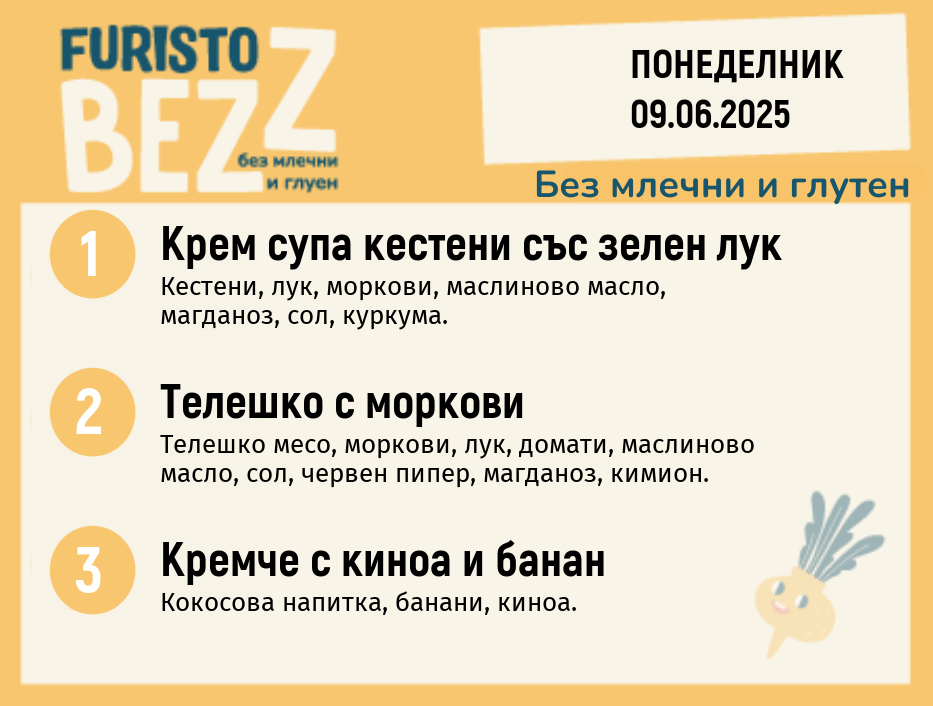 Меню без млечни и глутен  09.06 200гр.