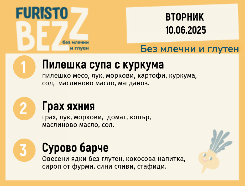 Меню без млечни и глутен  10.06 200гр.