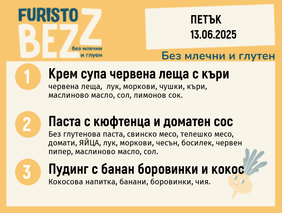 Меню без млечни и глутен  13.06  200гр.