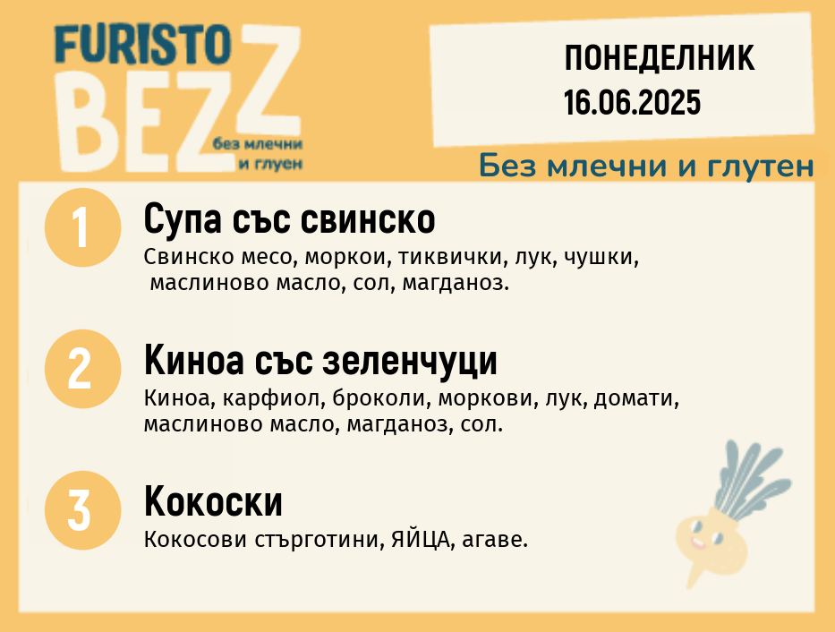 Меню без млечни и глутен 16.06 200гр. 