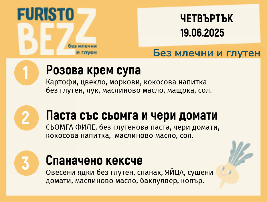 Меню без млечни и глутен  19.06 200гр. 