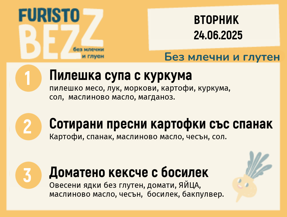 Меню без млечни и глутен  24.06 200гр. 