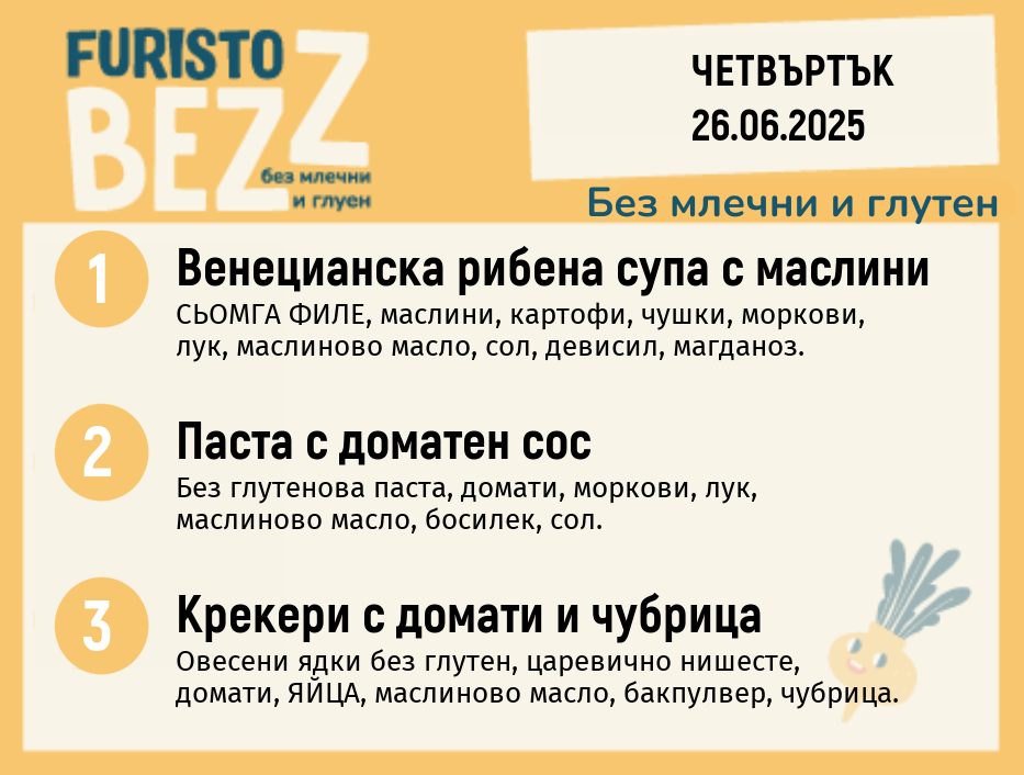 Меню без млечни и глутен 26.06 200гр. 