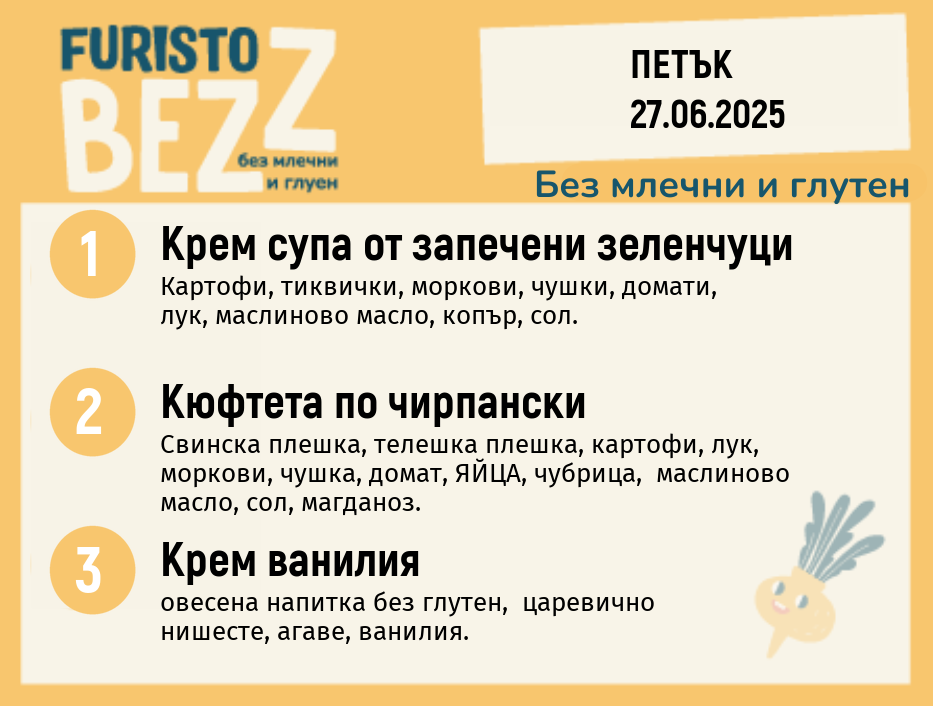 Меню без млечни и глутен  27.06 200гр.