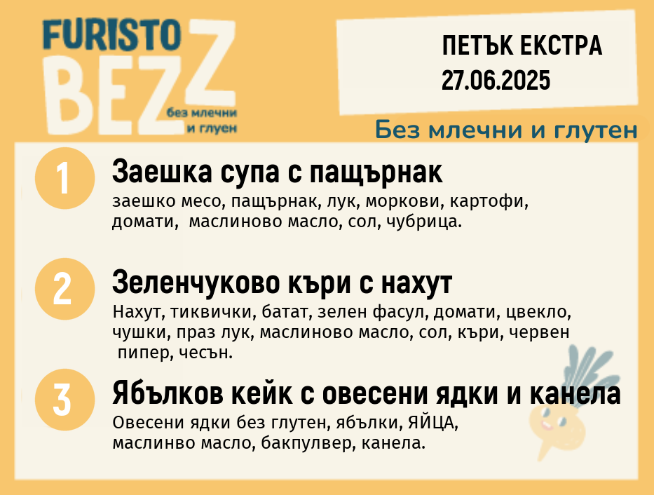 Меню без млечни и глутен  Екстра 27.06  200гр.