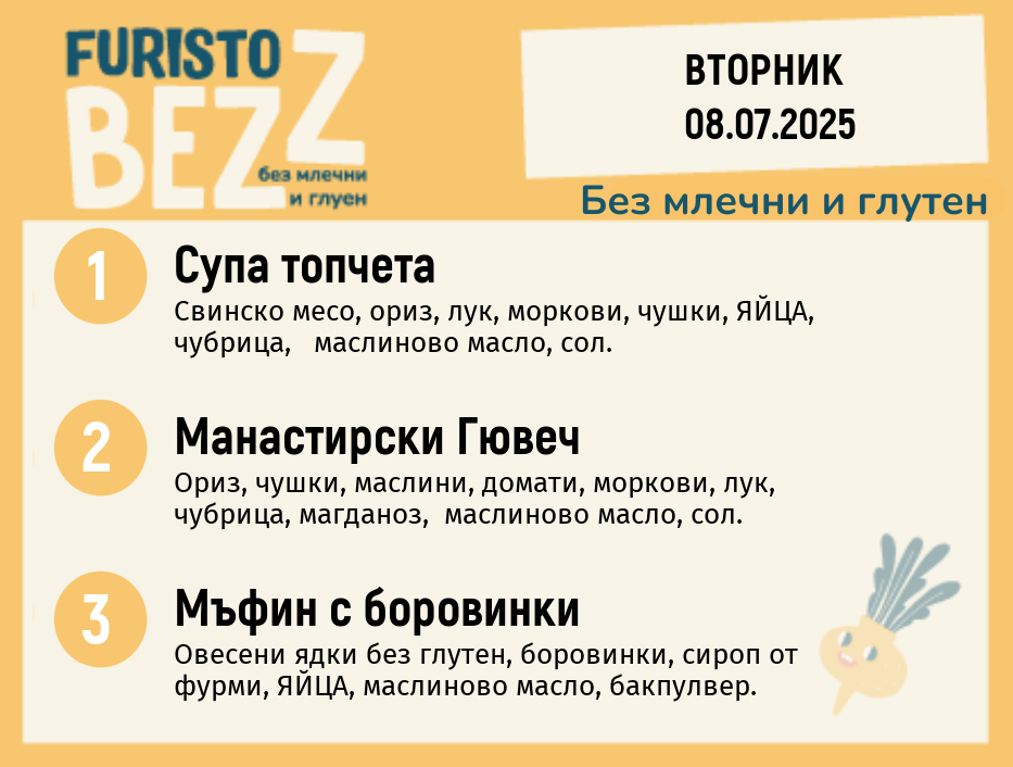 Меню без млечни и глутен  08.07  200гр.