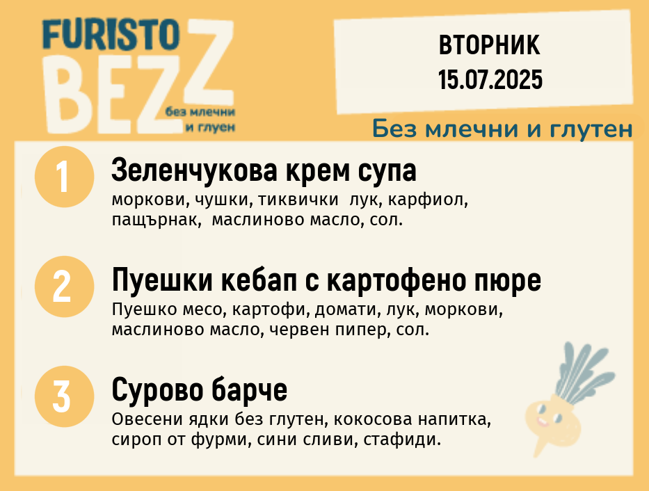 Меню без млечни и глутен  15.07  200гр. 