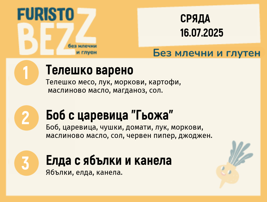 Меню без млечни и глутен  16.07  200гр.