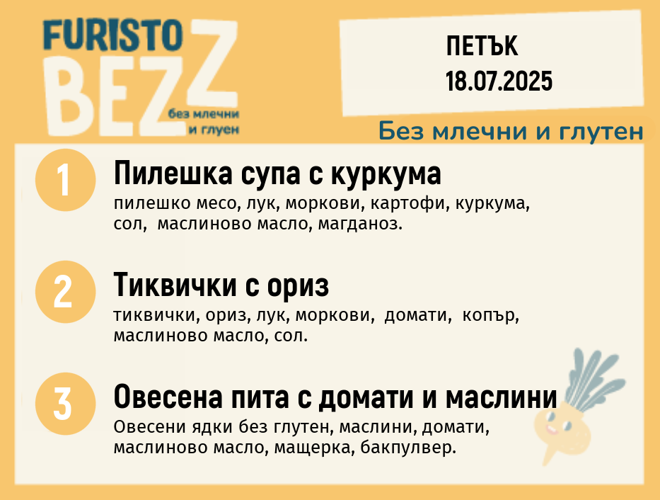 Меню без млечни и глутен  18.07 200гр.