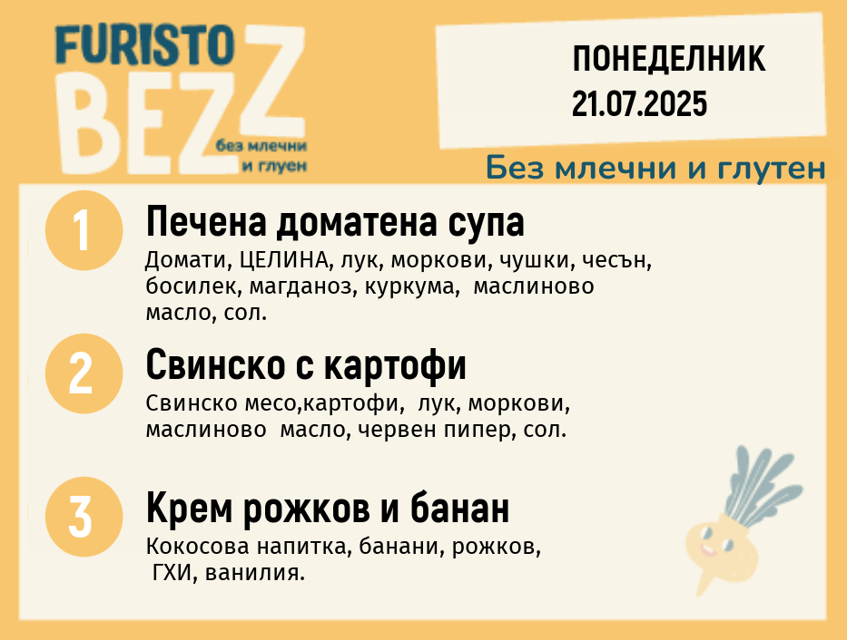 Меню без млечни и глутен  21.07  200гр.