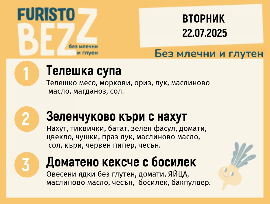 Меню без млечни и глутен  22.07  200гр.