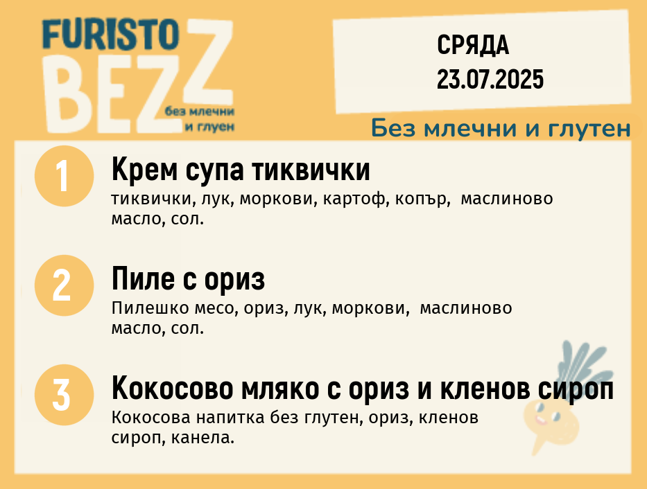 Меню без млечни и глутен  23.07 200гр. 