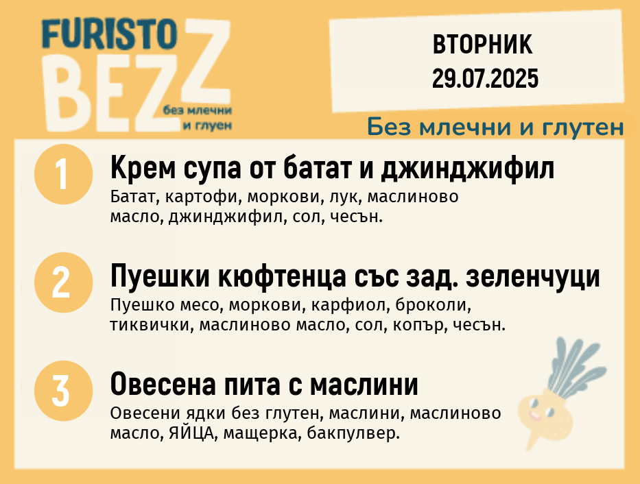 Меню без млечни и глутен  29.07 200гр. 