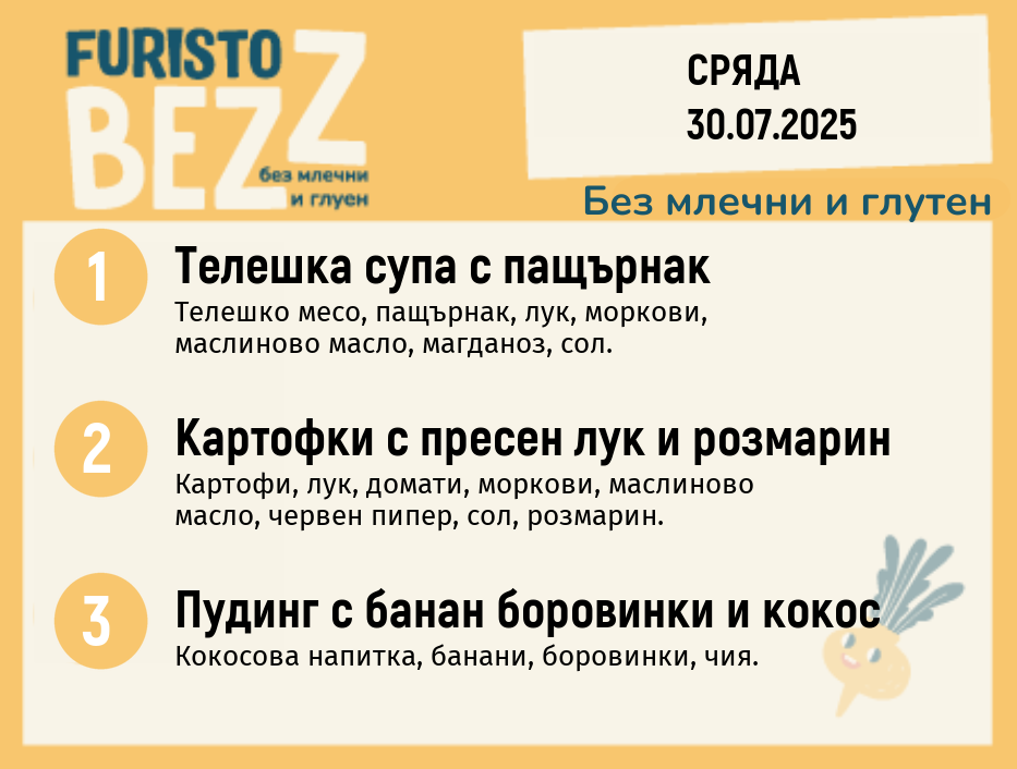 Меню без млечни и глутен  30.07 200гр. 
