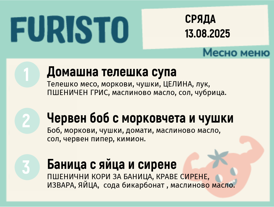 Меню 13.08 месно 200гр.