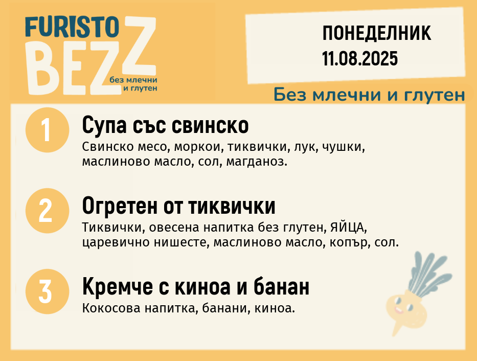 Меню без млечни и глутен 11.08 200гр. 