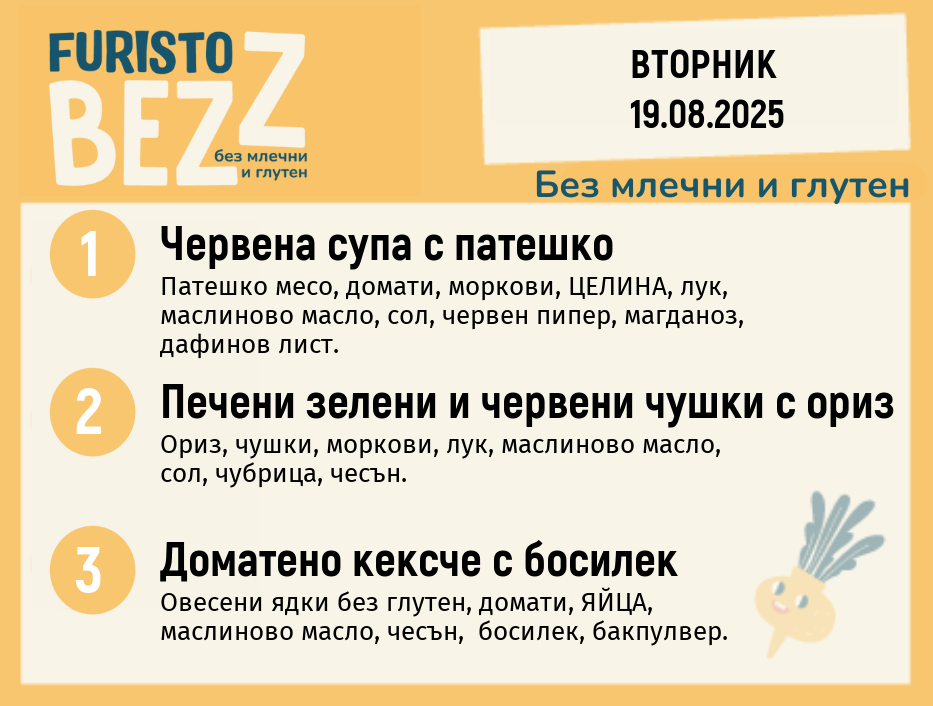 Меню без млечни и глутен  19.08 200гр. 