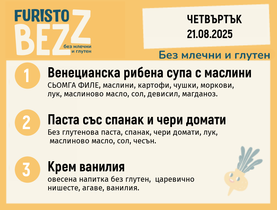 Меню без млечни и глутен  21.08  200гр.