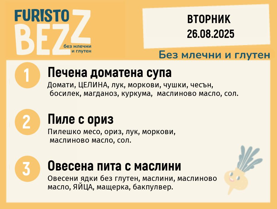 Меню без млечни и глутен  26.08  200гр. 