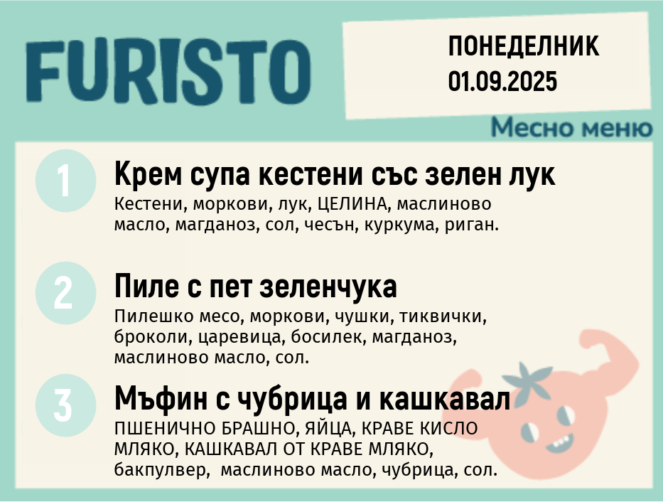 Меню 01.09 месно 200гр. 