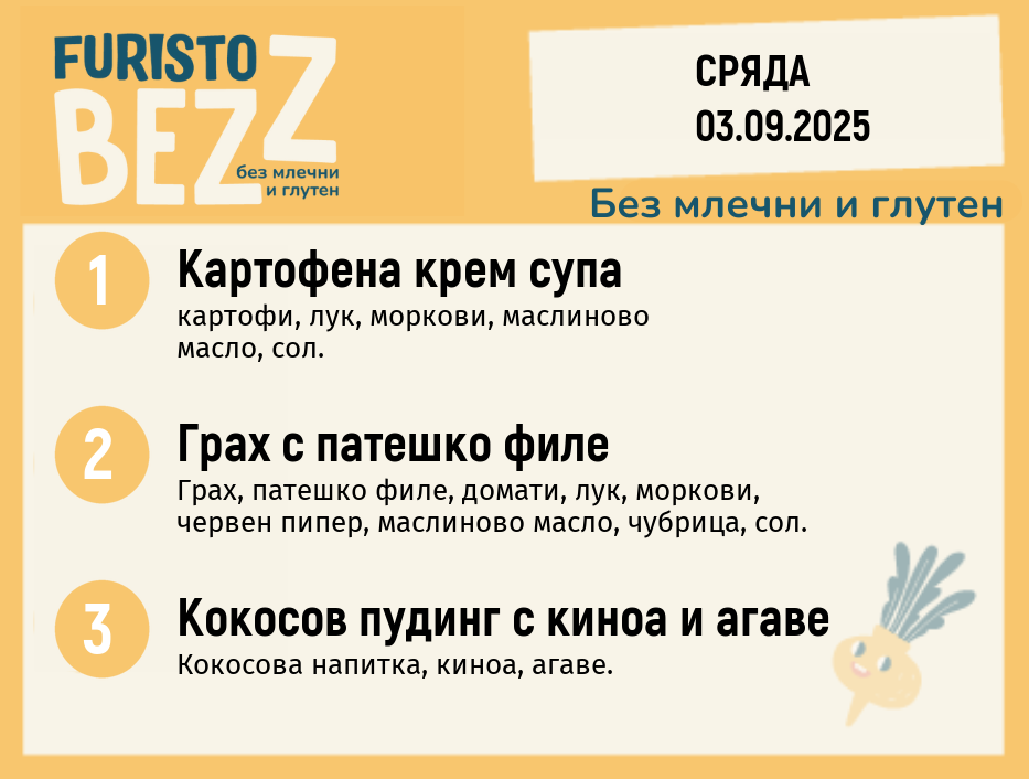 Меню без млечни и глутен 03.09 200гр. 