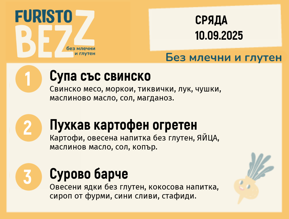 Меню без млечни и глутен  10.09  200гр. 