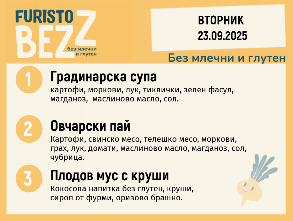 Меню без млечни и глутен  23.09  200гр. 