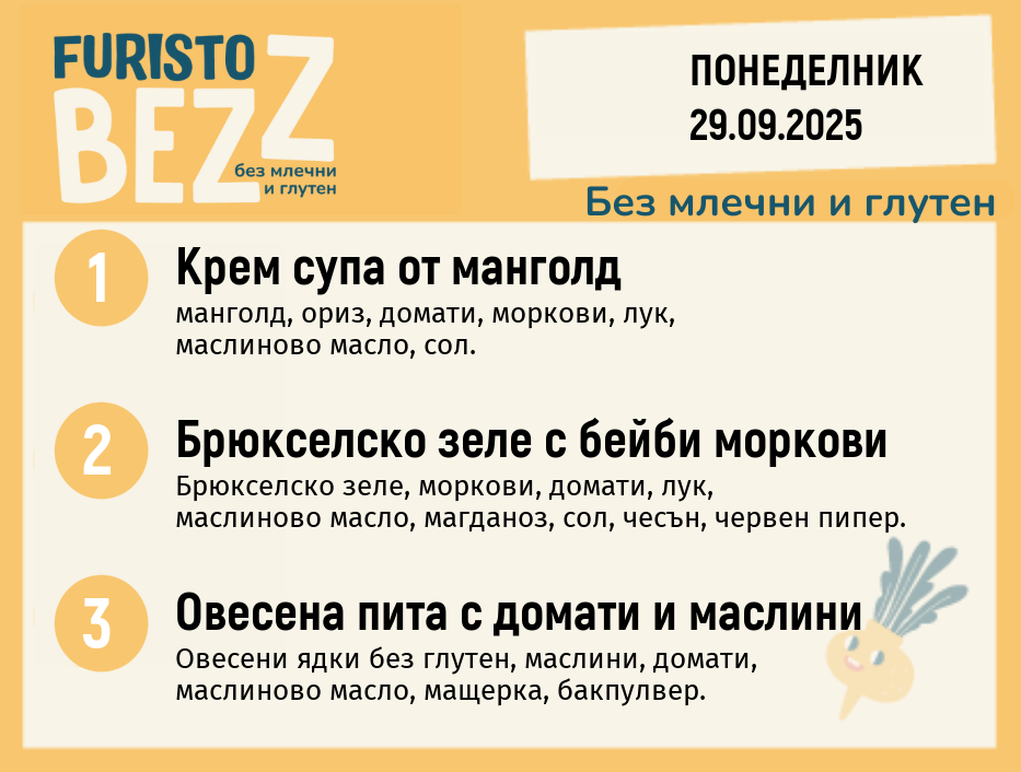 Меню без млечни и глутен  29.09 200гр. 